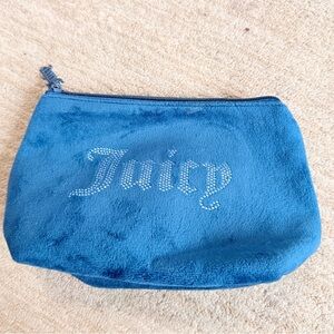 Juicy Couture Blue Suede Cosmetic Toiletries Travel MakeUp Pouch Top Zip Wedge